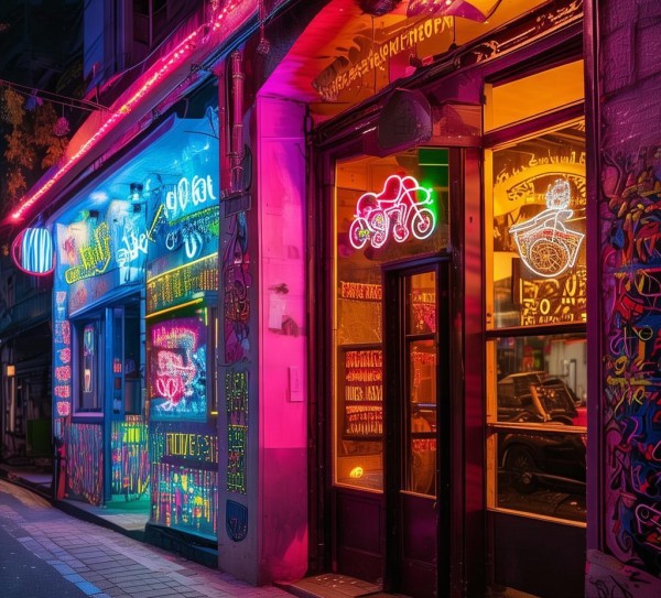 机车店门口，艺术之光—机车店门口的视觉盛宴